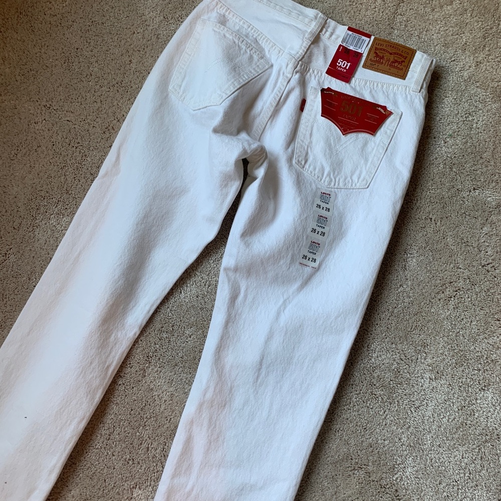 White Levis 501 Taper Leg